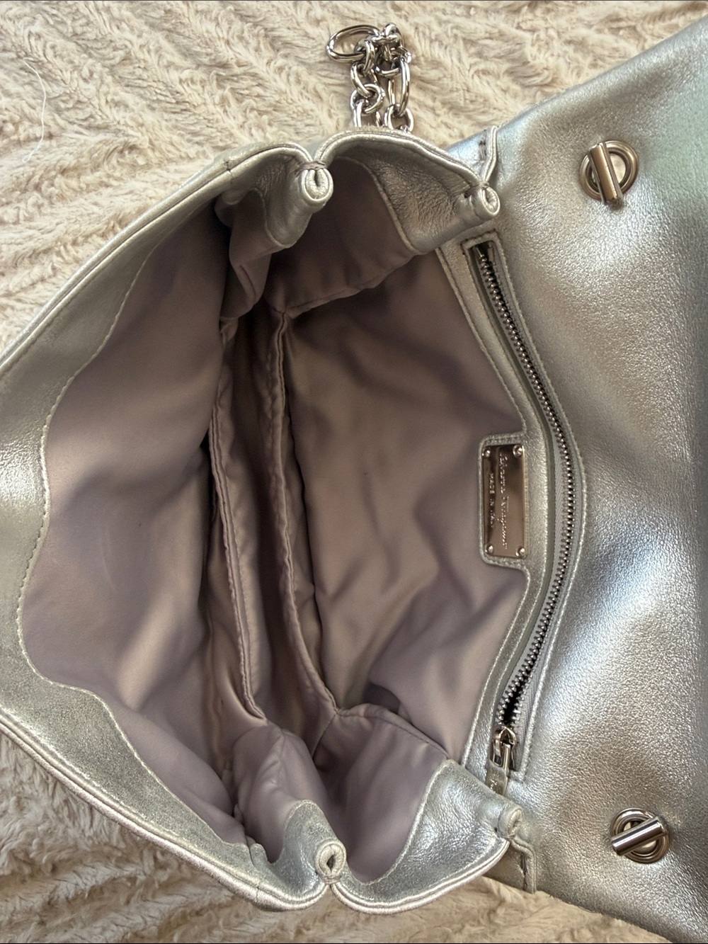 Salvatore Ferragamo Metallic Silver Chain-Handle Clutch - Picture 8 of 11